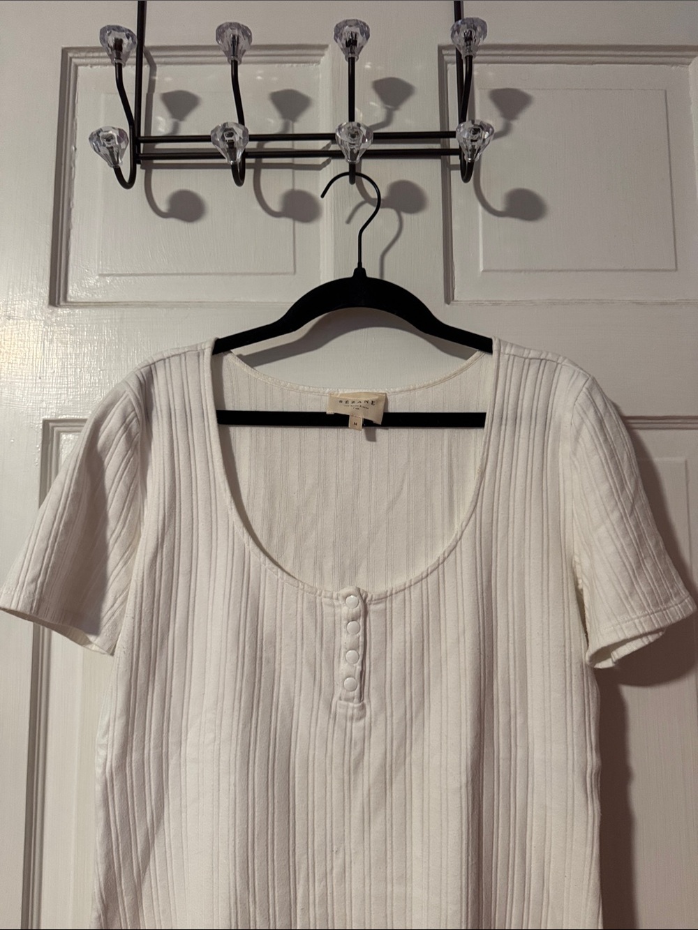 Sezane Mao Ecru White Ribbed T-shirt Size Medium - Picture 4 of 10
